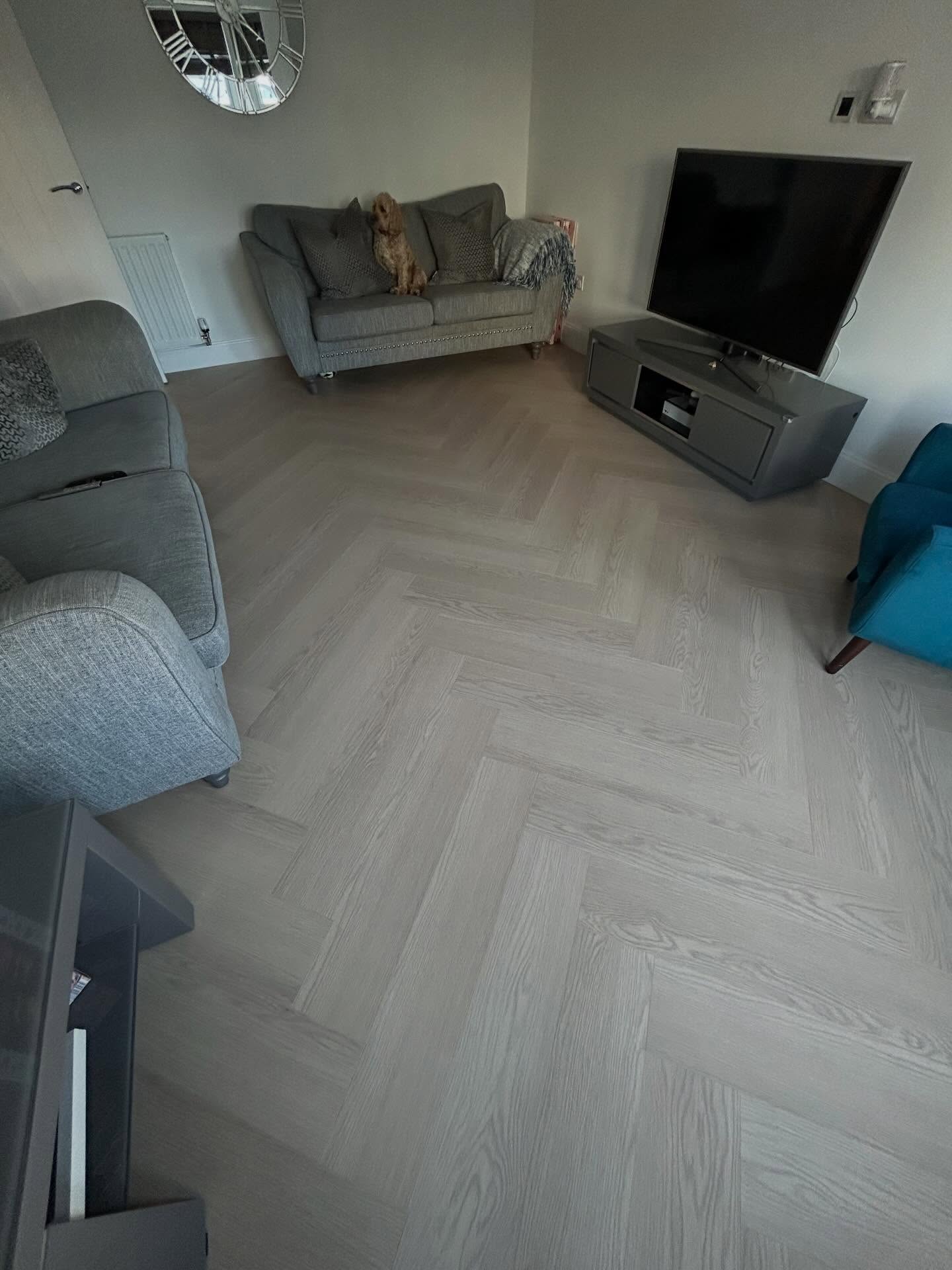 Seamless herringbone pattern flowing room to room